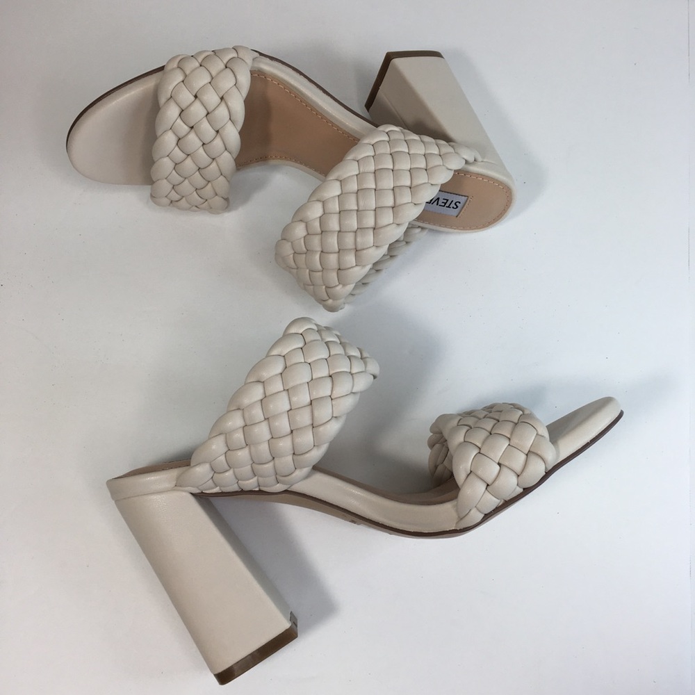 Steve Madden Cream Braided Block Heel Mules